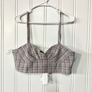 Zara Cami Women Size XL Knit Plaid Woven Crop Spaghetti Strap Blue & Red NWT